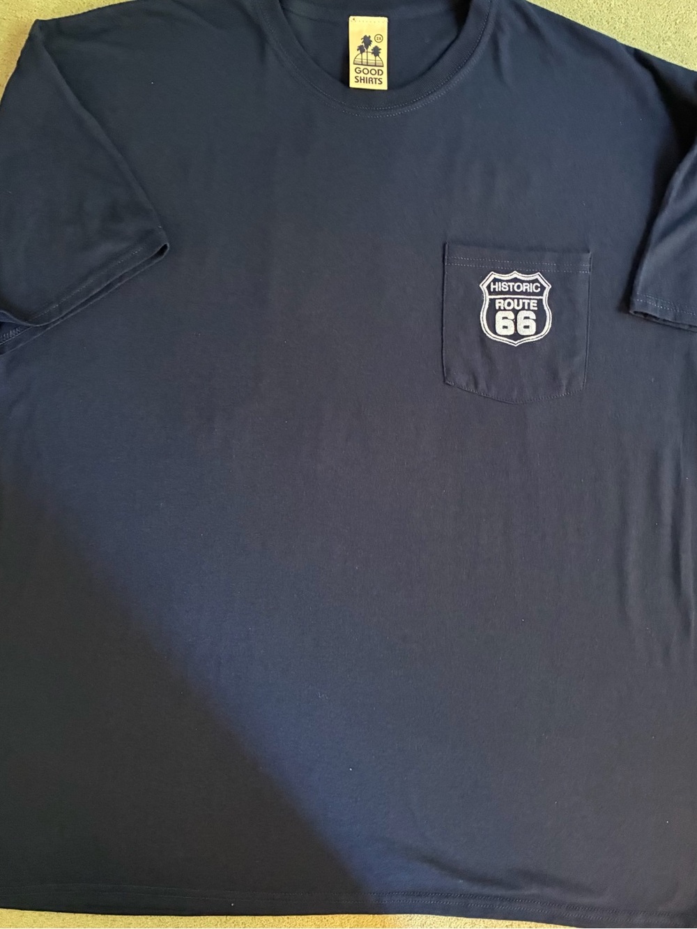 Vintage Good Shirts Route 66 Navy Blue Pocket T-Shirt USA Made Size Size 2X